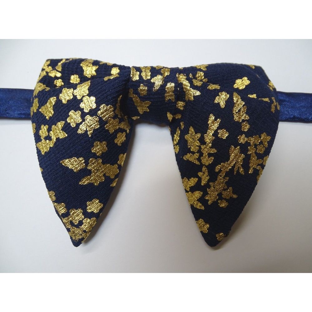 New Handmade Vintage Style Bow Tie 70`S Navy/Gold Wedding Pre-Tied Adjustable